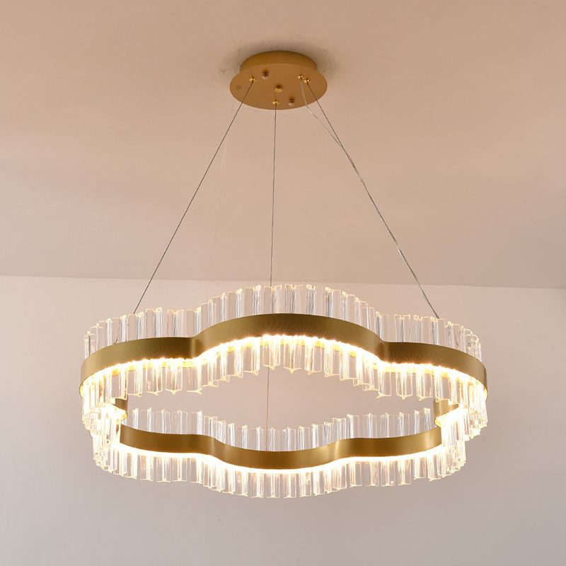 1/2 niveaux de fleur salon plafond lustre cristal 23,5 "/31,5" LED de large kit de lumière suspendue minimaliste en noir / or