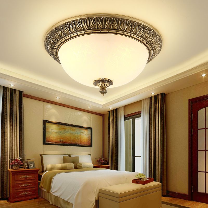 Traditional Flush Mount Light White Glass Shade Ceiling Lamp for Coffee Shop