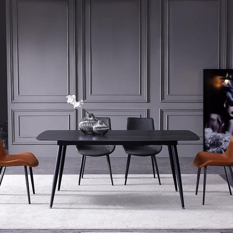 Stone Top Dining Table Industrial Rectangle Table with 4 Legs