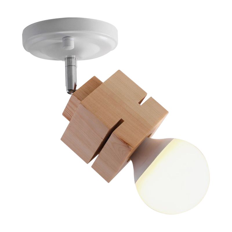 Metal Bare Bulb Semi Flush Ceiling Light Modern 1 Light White Finish Flushmount with Wood Top