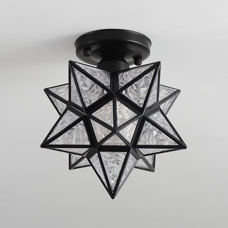 Glass Semi Flush Mount Light Star Shape Vintage Semi Flush Ceiling Light