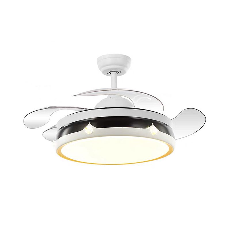 Simplicity Drum Fan Light Acrylic LED Bedroom Semi Flush Mount Lighting in White with 4 Blades, 42.5" W