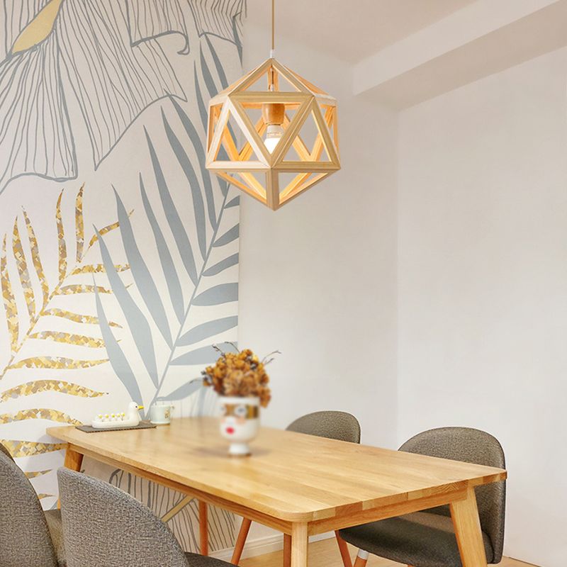 Unique Shade Hanging Lighting Modern Style Rubber Wood 1 Light Hanging Lamp for Bedroom