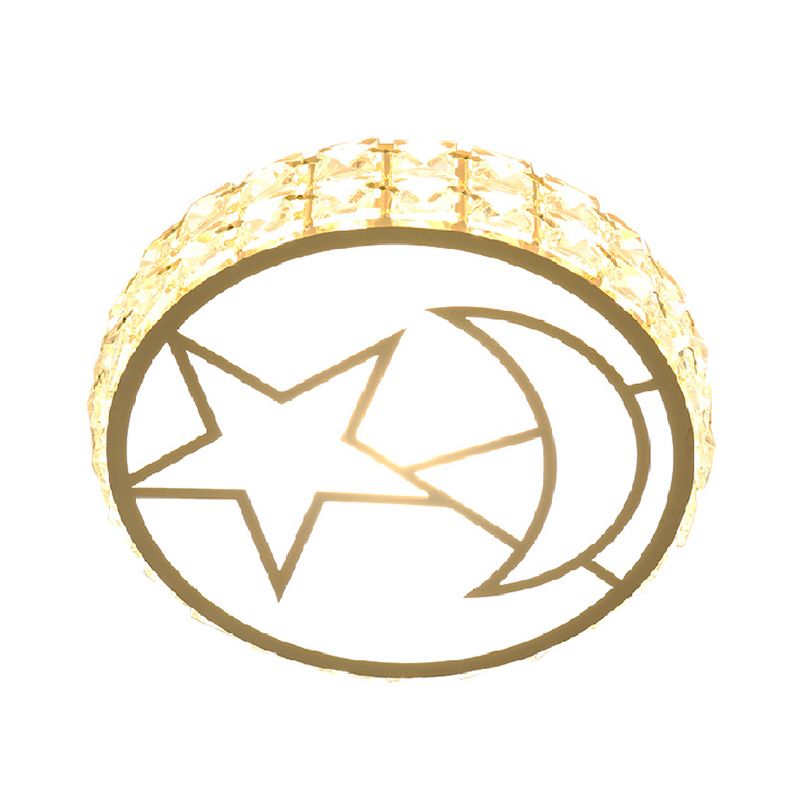 LED Flush Mount Light with Circle Shape Crystal Contemporary Dining Room Ceiling Mounted Fixture in White