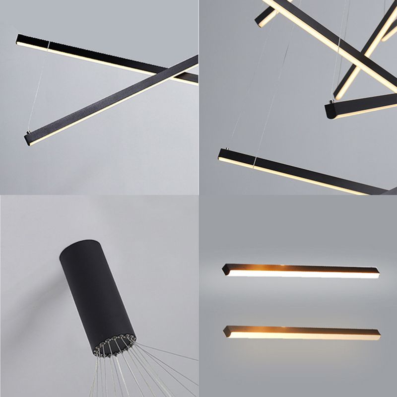 Linear Ceiling Pendant Light Minimalist Style Metal LED Black Chandelier Pendant Light