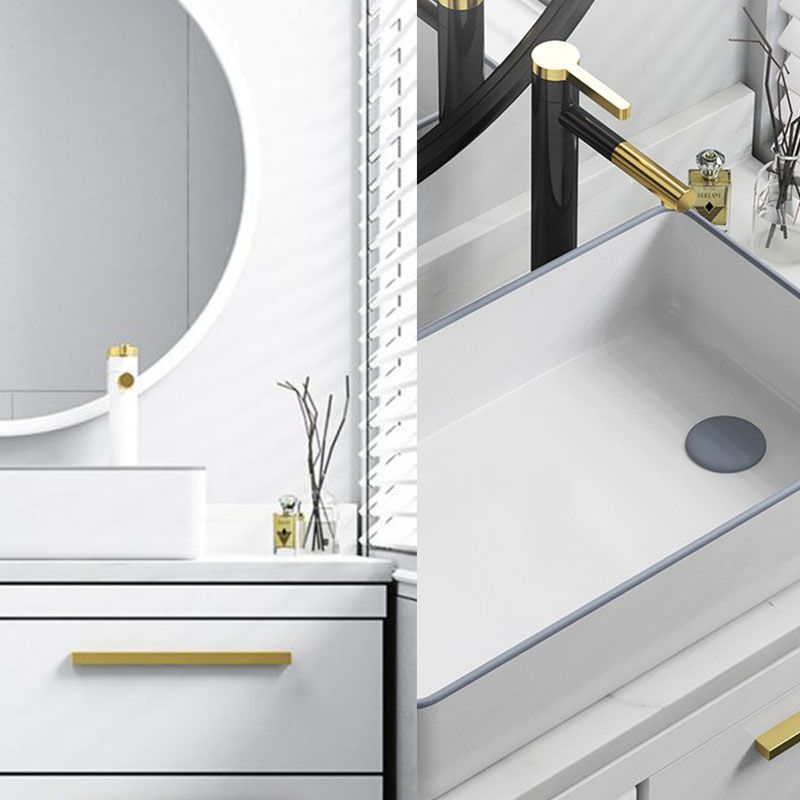 Bathroom Sink Ceramic Rectangular Faucet Single Rod Handle Sink