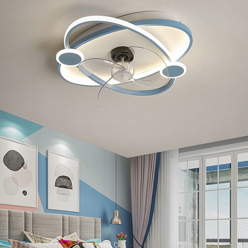 3-Blade LED Ceiling Fan Children Metallic Blue/pink Fan with Light for Bedroom