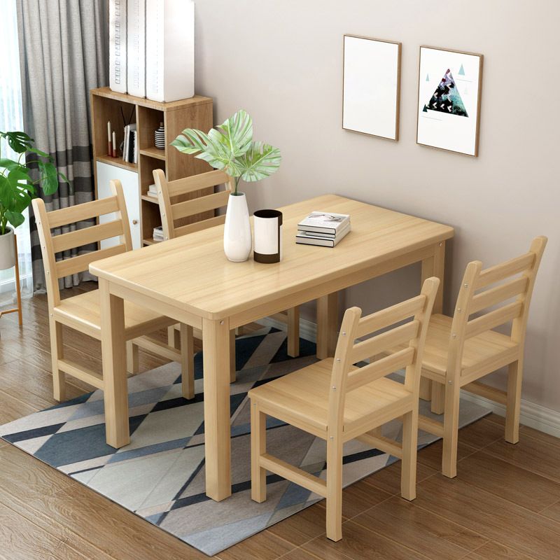 Rectangular Solid Wood Dining Table Modern White-natural Furniture with 4 Legs for Indoor