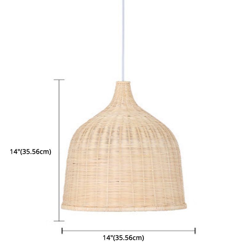 Handwoven Dome Pendant Light Fixture Chinese Bamboo Single Bulb Ceiling Light for Dining Table