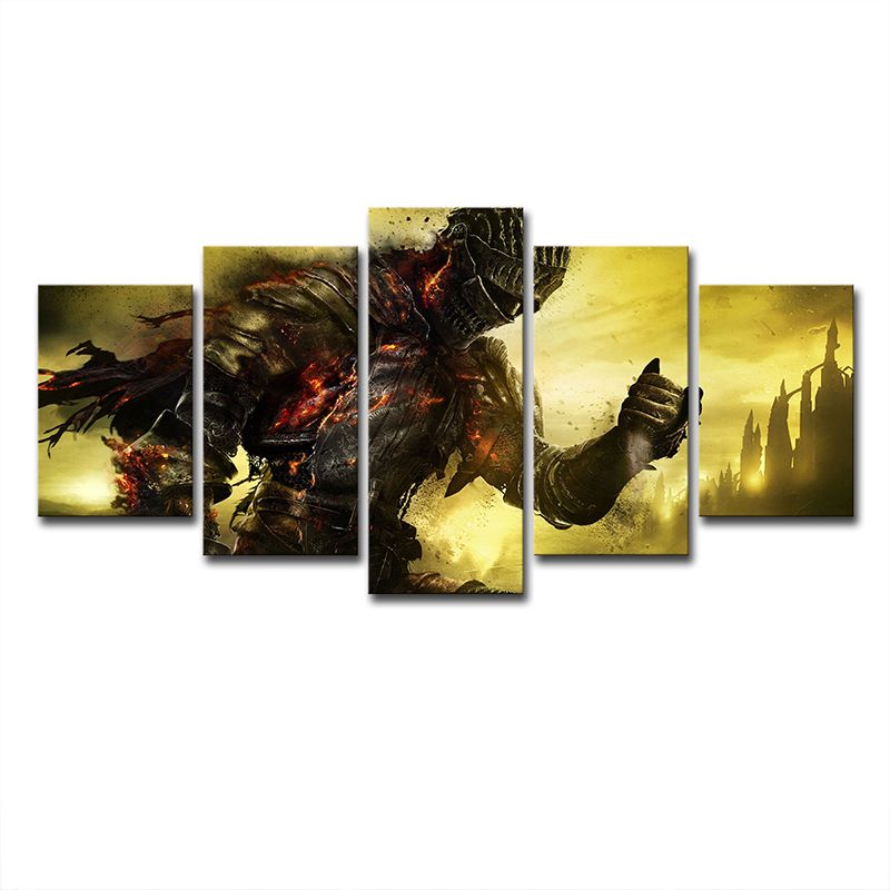 Game Character Dark Soul Canvas Art Kids Multi-Piece Wall Decor in Yellow for Teens Room