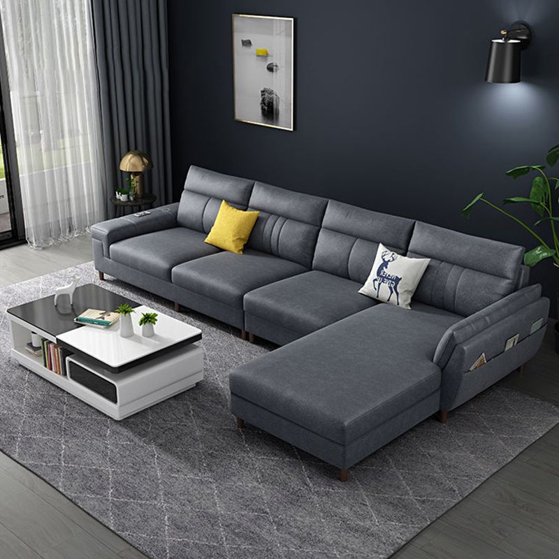 Square Arm Dark Gray Cushion Back Storage Stain-Resistant Sofa