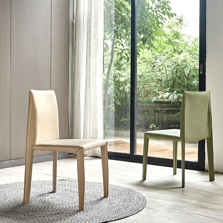 Leather Armless Dining Chairs Home Upholstered Side Chairs with Metal Legs