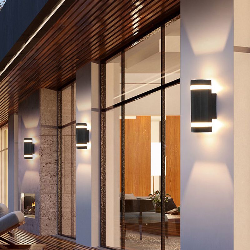 Cylinder Shape Sconce Modern Style Metal 2 Lights Wall Light in White/Black