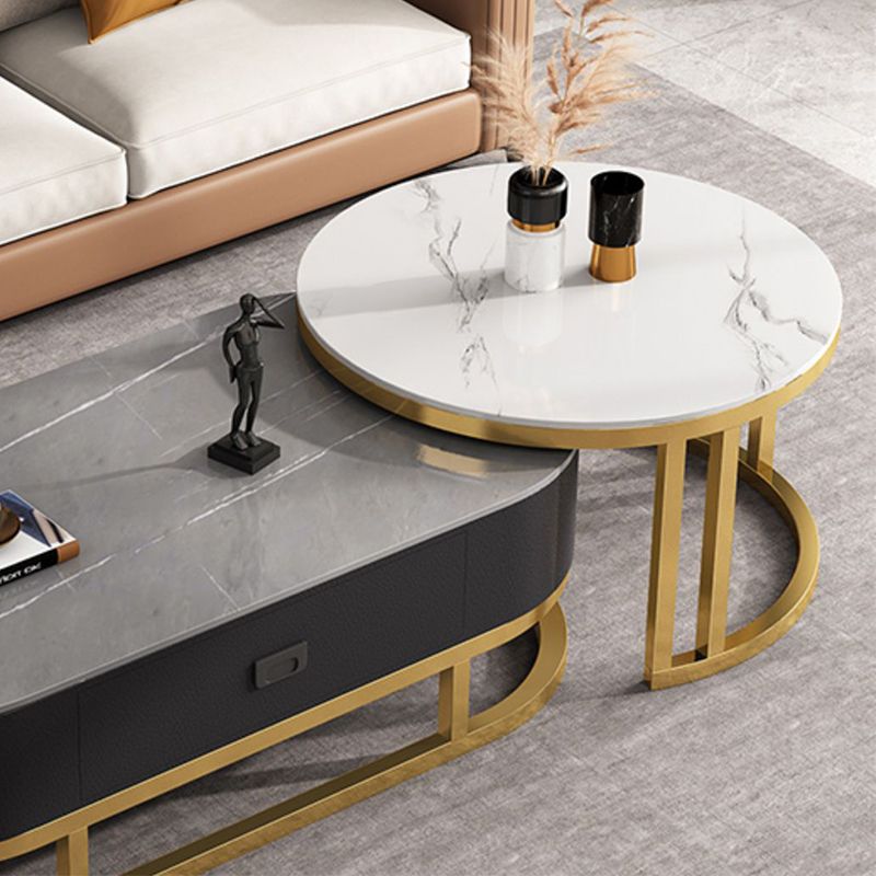 Oval Coffee Table Slate Nesting Coffee Table Set for Living Room