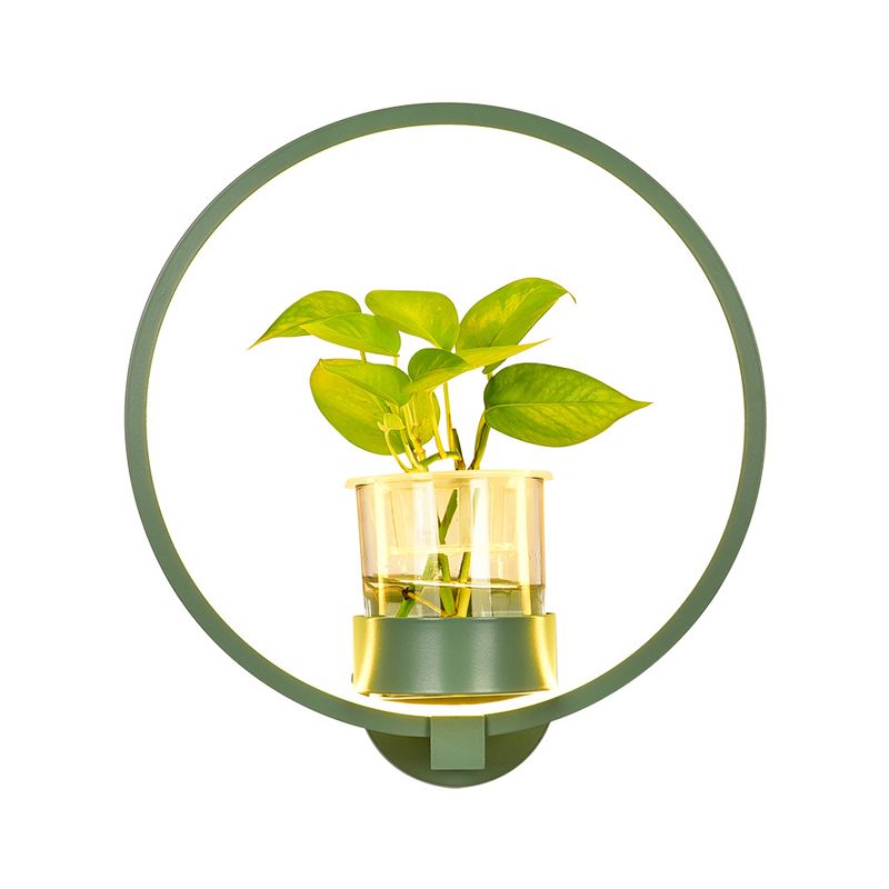 Round/Rectangle Metal Wall Light Macaron Grey/Yellow/Blue LED Sconce Lighting with Plant Pot for Bedroom