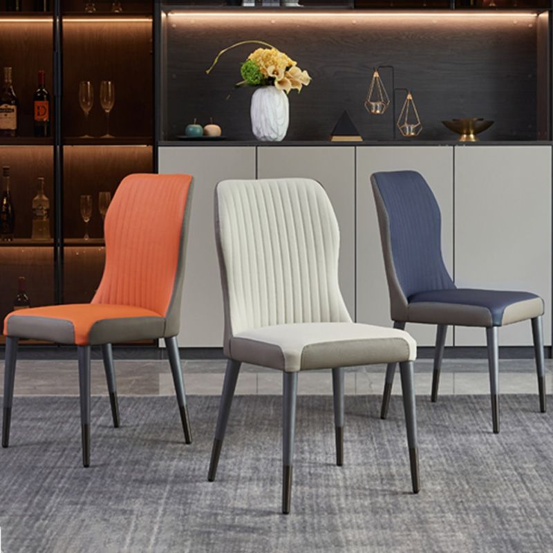 Contemporary Style Armless Chair Leather Parsons Chair with Wooden Base for Dining Room