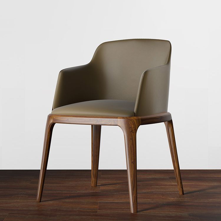 Contemporary Style Leather Chair Arm Parsons Chair with Wooden Legs for Dining Room