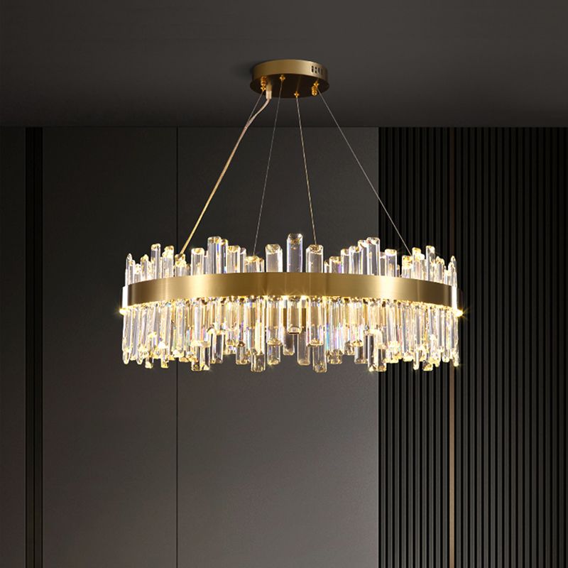 Gold Pendant Light Circle LED Crystal Hanging Light for Living Room