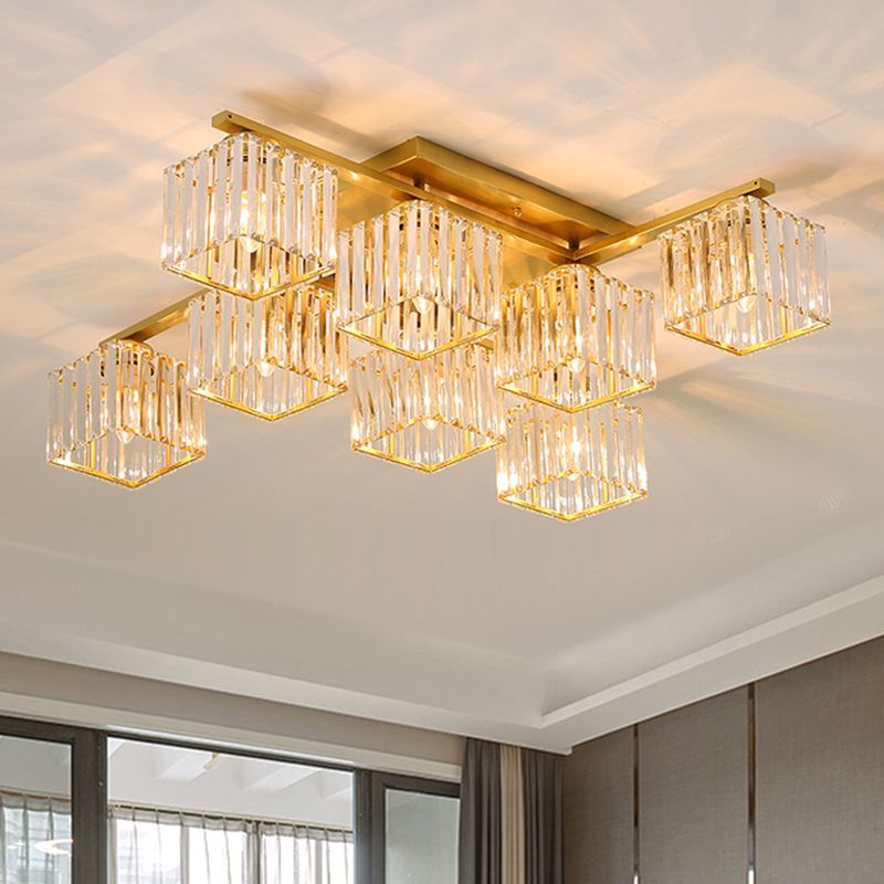 Cube Living Room Flush Mount Light Clear Crystal 8 Bulbi Simplicity Flush Mount Ceiling Light