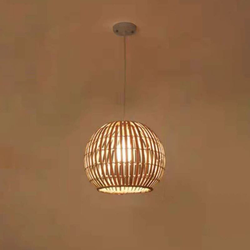 Spherical Hand-Woven Pendant Asia Art Deco 1 Bulb Bamboo Hanging Light for Dining Table