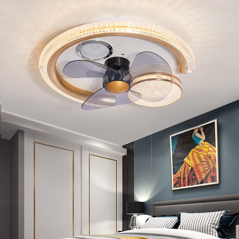 Smart Bluetooth Music Runde Lüfterlampe Minimalistische Acrylschlafzimmer halb Flush Licht in Weiß