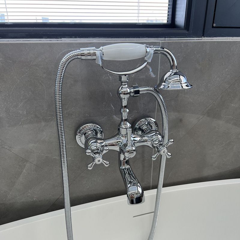 Gold and Silver Claw Foot Tub Faucet Wall Mounted 2-Handle Tub Filler with Handheld Shower