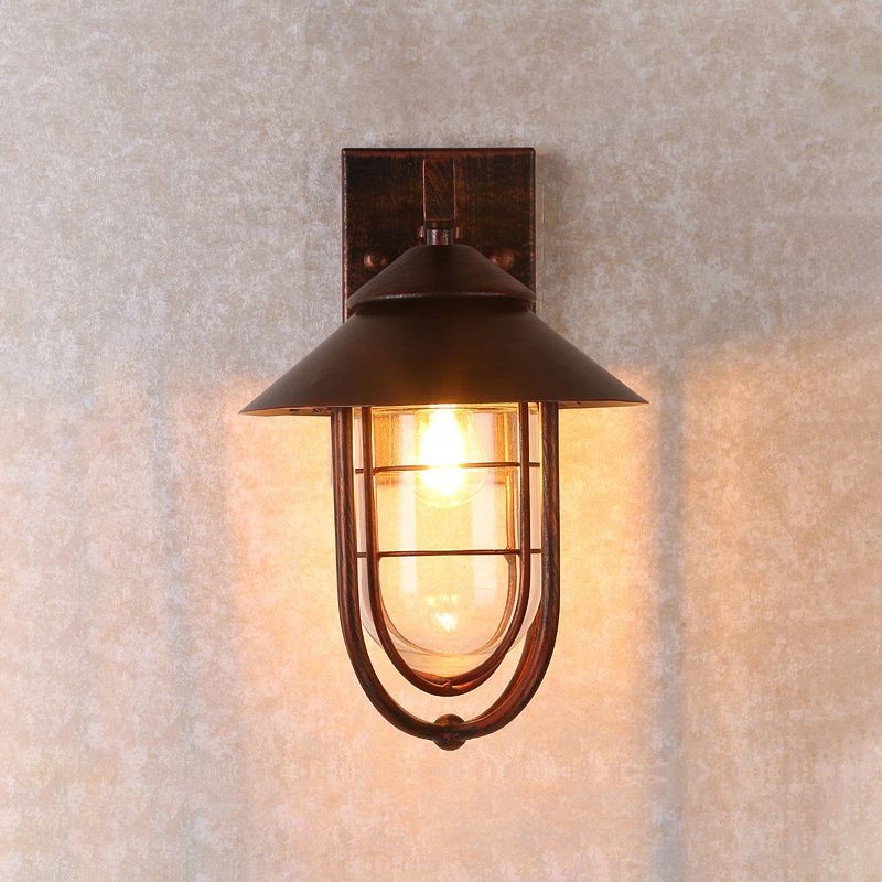 Retro -Stil Metall Wandleuchte Käfigform Wandleuchten mit Glas für Natur im Freien