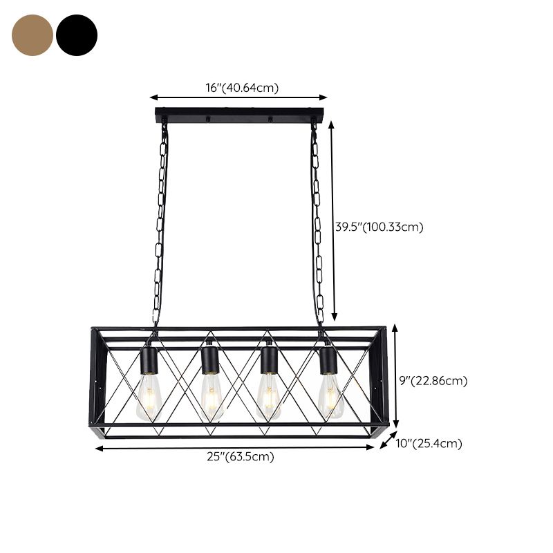 Rectangular Shape Pendant Light Modern Style Metal 4/6 Lights Hanging Lamp in Black