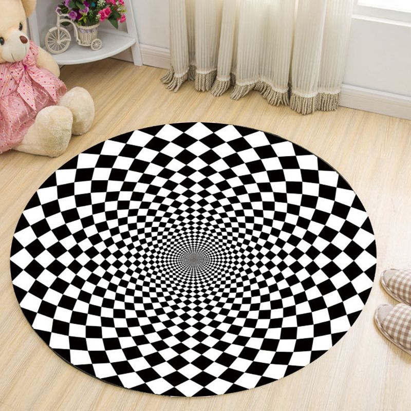 Black Casual Rug Polyester Graphic Rug Non-Slip Backing Rug for Living Room