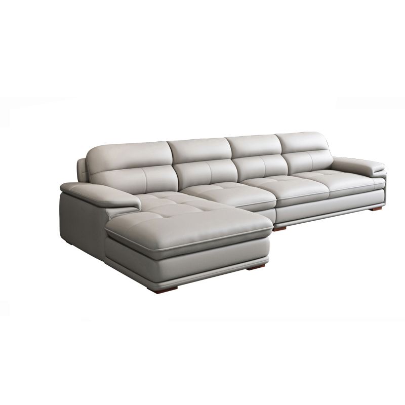 Nordic Stationary Genuine Leather Living Room Recessed Arm Sofa Chaise