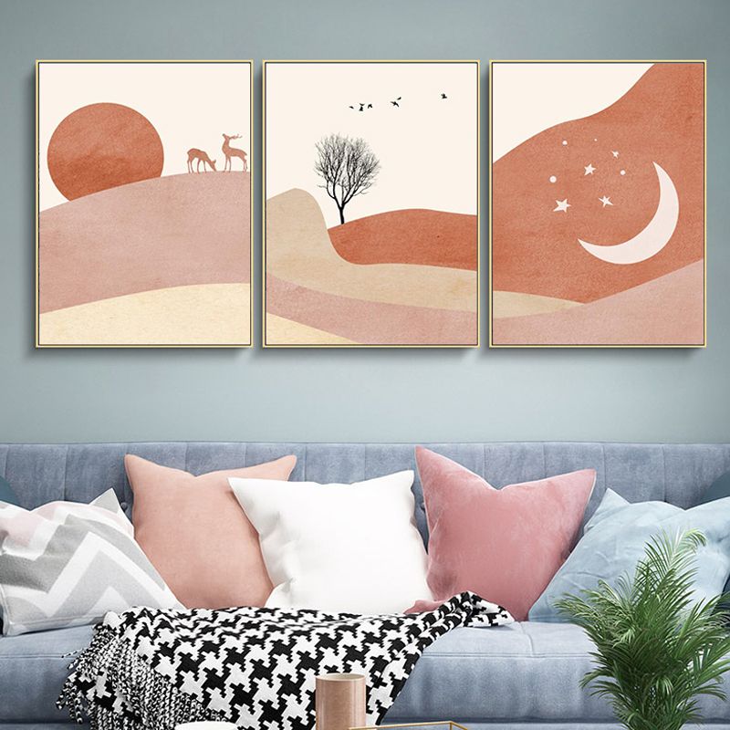 Kids Mountain Scenery Canvas Print Orange Multi-Piece Wall Art Decor for Living Room