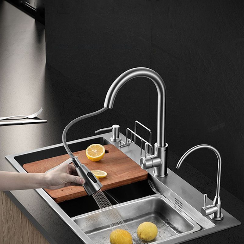 Modern Kitchen Sink Single Bowl Overflow Hole Stainless Steel Workstation Sink with Faucet