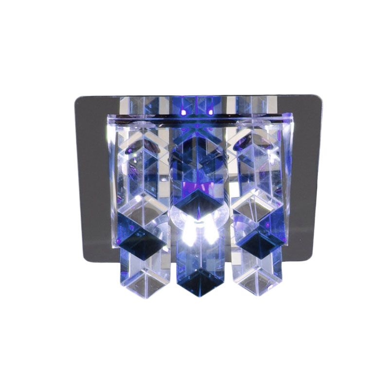 LED Flush Mount Light Minimal Square Blue/Clear/Tan Crystal Block Close to Ceiling Lamp for Hallway