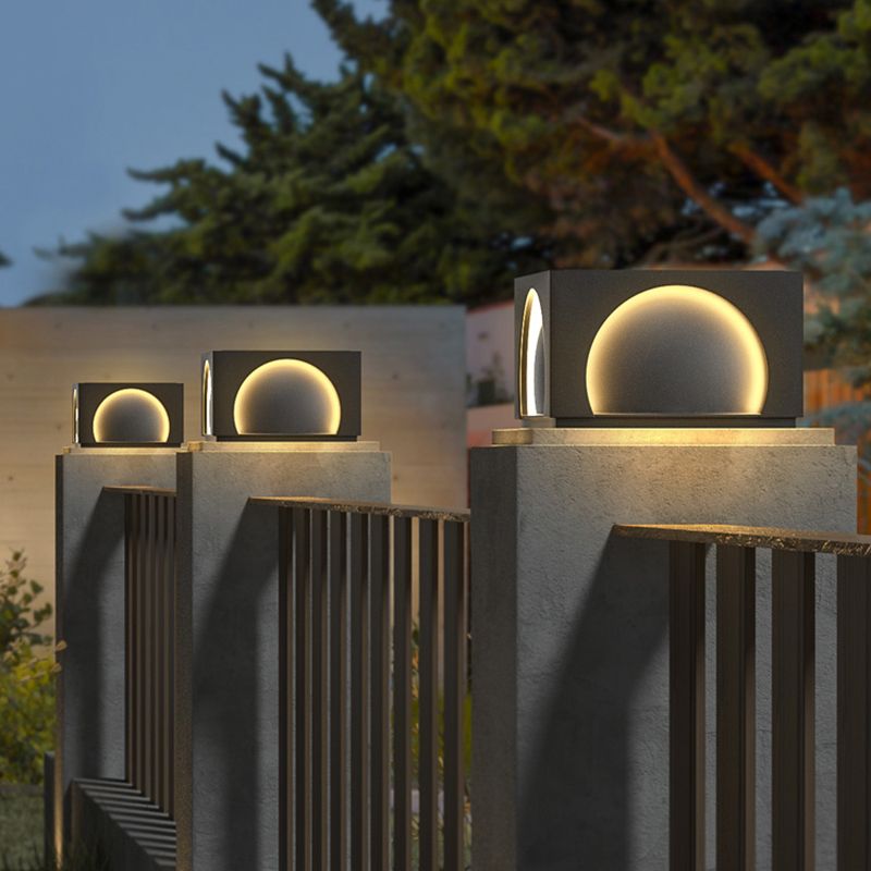 Square Contemporary Waterproof Pillar Light in Black for Courtyard