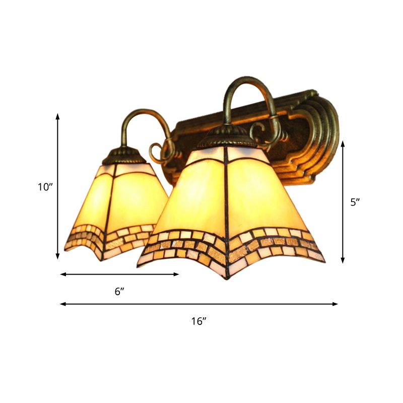 Tiffany Loft Pyramid Wall Light Stained Glass 2 Heads Wall Mount Light in Amber for Bedroom
