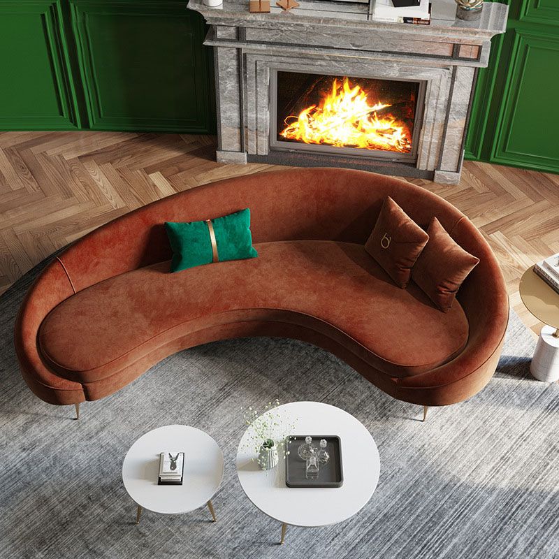Velvet Contemporary Orange Sofa 47.24" D Curved Sofa with 3 Pillows