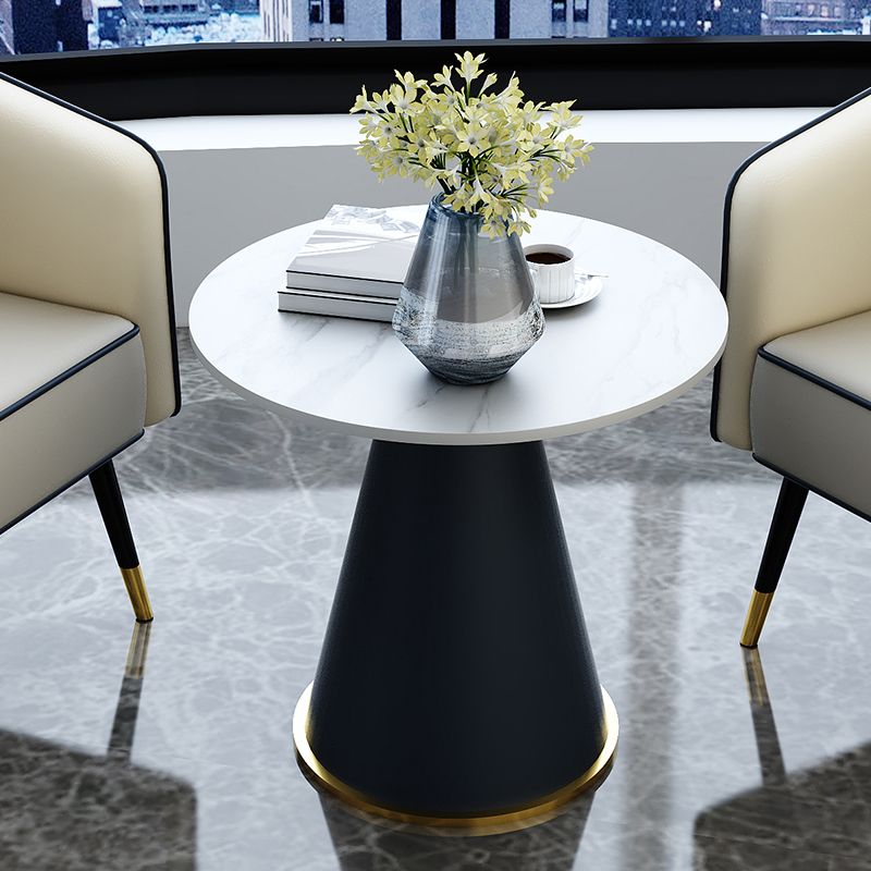 Minimalist Pedestal Side Table Round Slate Sofa End Table for Living Room