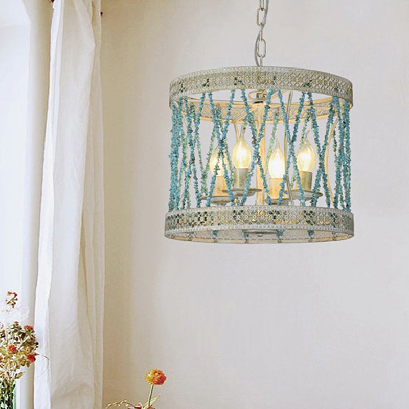 Steencilinder kroonluchter lamp retro 4/6 bollen blauwe hanger verlichtingsarmatuur met verstelbare ketting