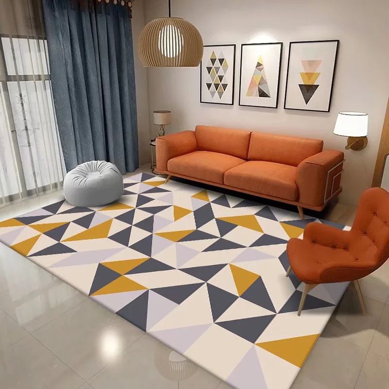 Gold Modern Rug Polyester Geometry Rug Washable Indoor Rug for Living Room