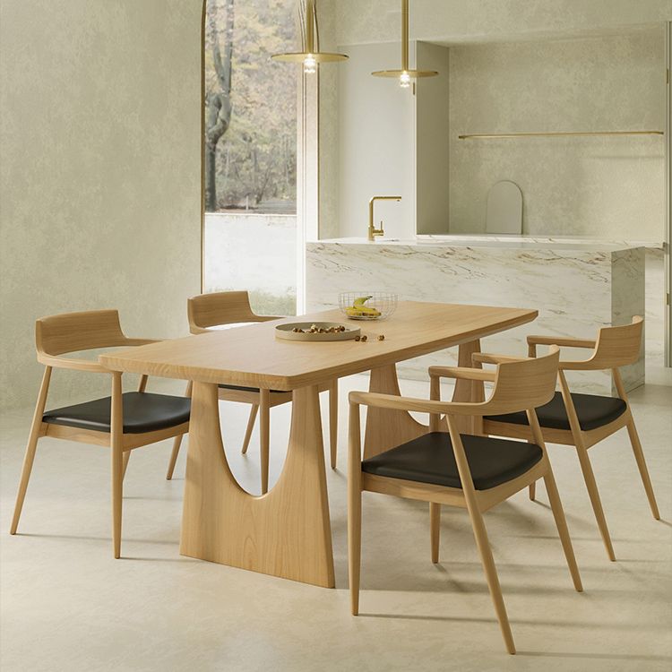 Rectangle Double Pedestal Dining Table Modern Pine Wood Table for Living Room