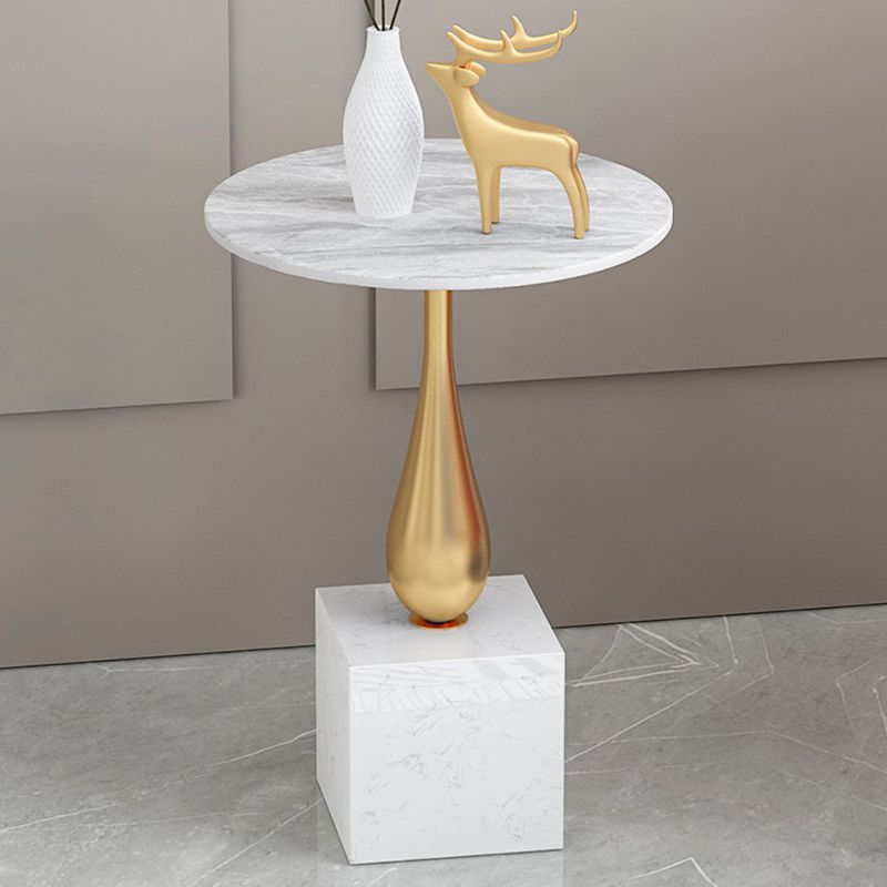 Modern 13.77" Wide End Table Round Stone Top Pedestal Side Table