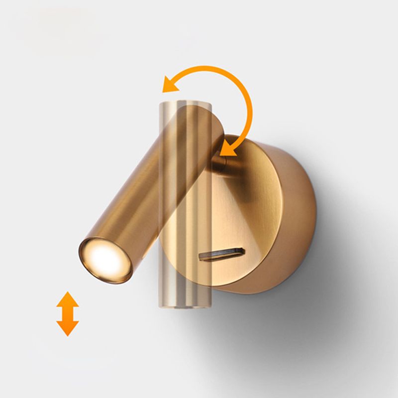 Angle Adjustable Mini LED Sconce Light Contemporary Minimalism Bedroom Lighting Fixture with Metal Round Base
