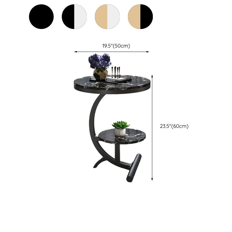 Modern Round Marble Top End Table 23.62" Tall Metal C Side Table