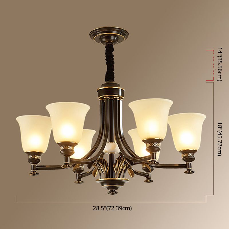 Bell Chandelier Light Fixture Traditional White Glass Pendant Lighting for Restaurant
