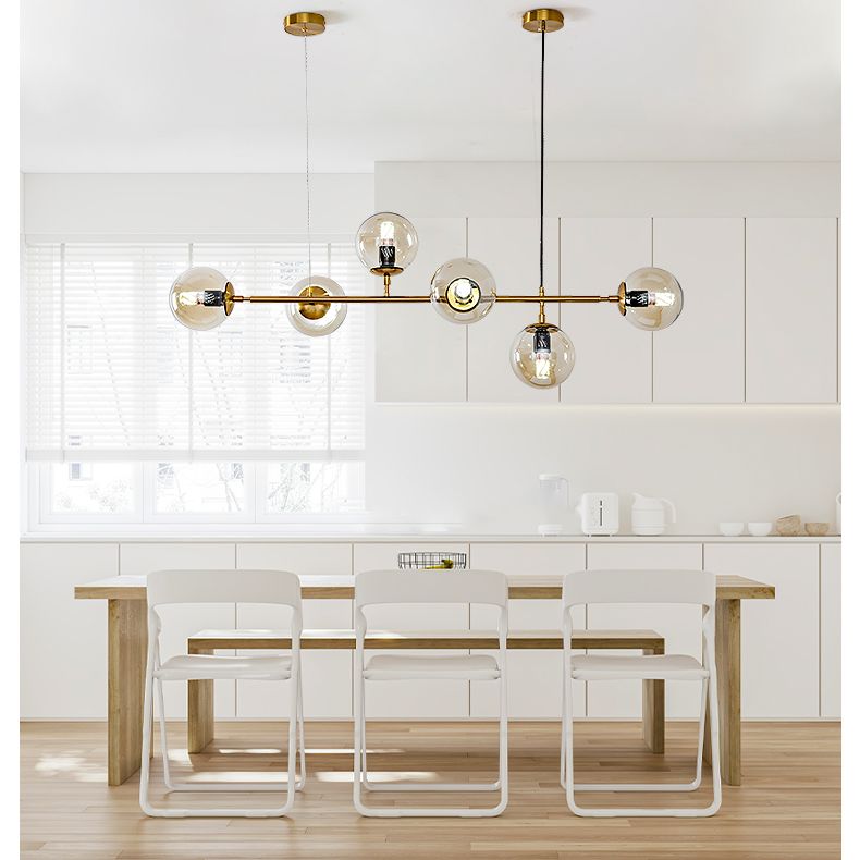 6 Luz de la isla colgante de la isla dorada moderna Luz de techo de la isla de vidrio esférico para mesa de comedor