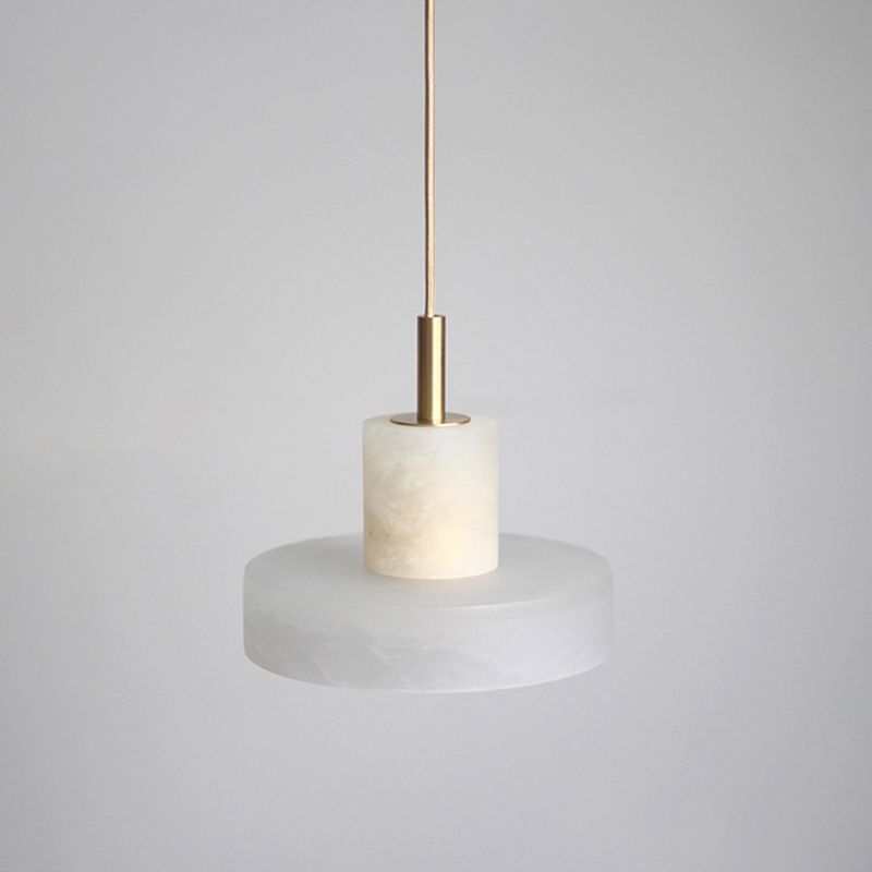 Lid Shaped Ceiling Light Minimalistic Stone Single Living Room Hanging Pendant Light in White