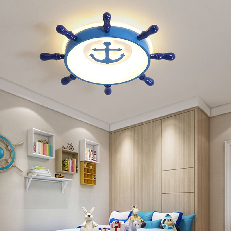 Lampe suspendue bleue à LED pour enfants, plafonnier en acrylique avec motif d'ancre, lumière chaude/blanche