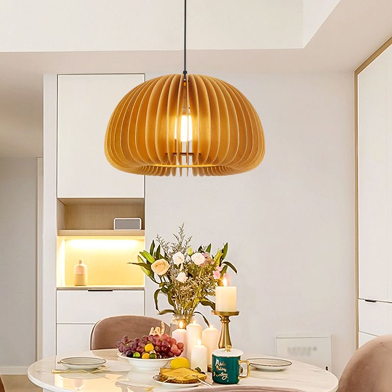Éclairage suspendu à la nuance de citrouille en bois massif de style moderne 1 pendentif léger pour séjour à domicile