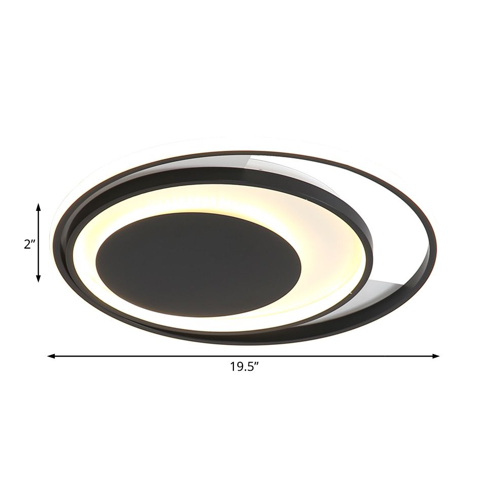 Negra Semi Flush Lighting LED modernista 16 "/19.5" De ancho de ancho de metal Semi Flush Lámpara de montaje en luz blanca/cálida