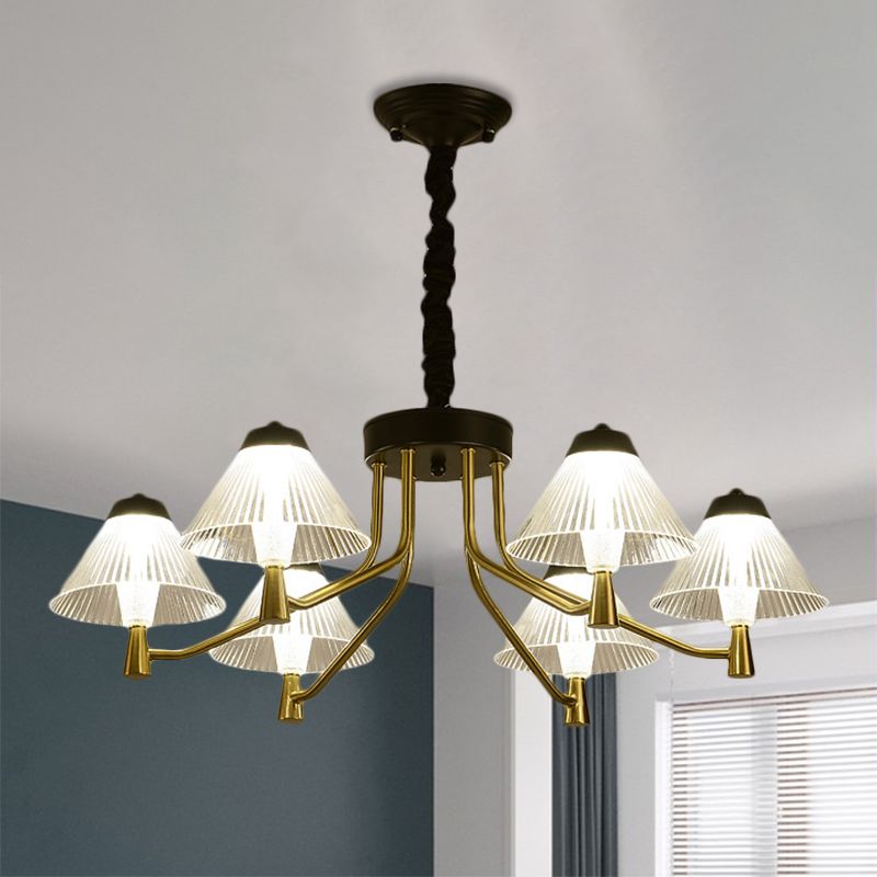 Zwarte led Conical Down Lighting Eenvoudig geribbelde glazen kroonluchter verlichtingsarmatuur voor slaapkamer